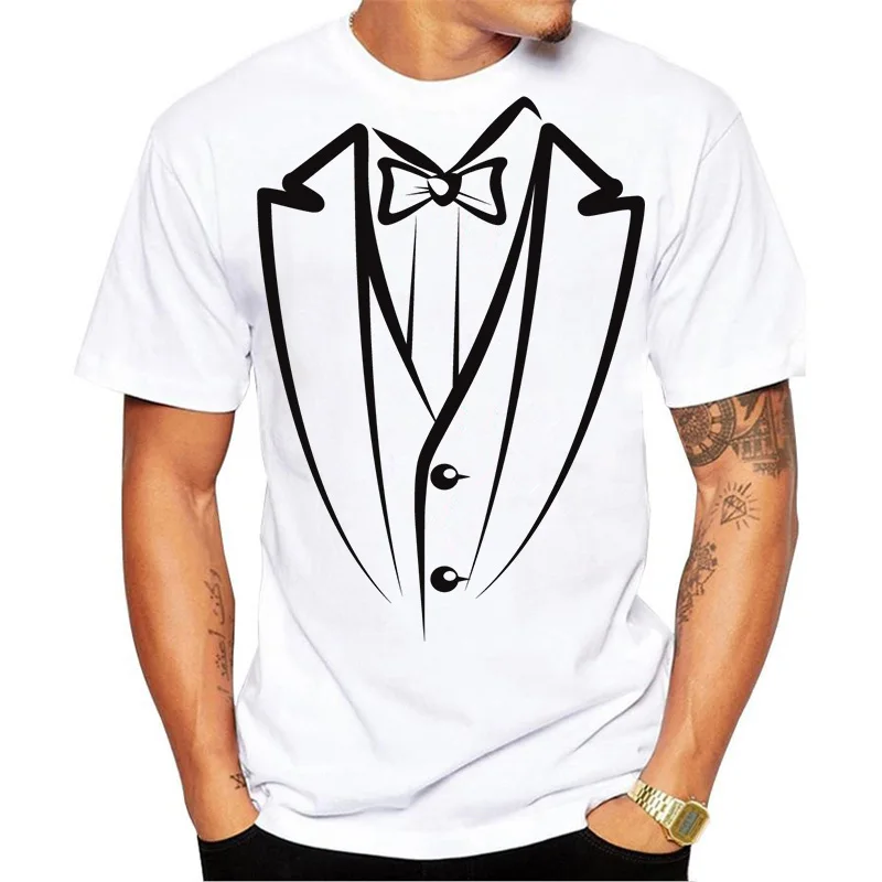 Hand Drawing Suit Print T Shirt Men Cotton T Shirt Round
