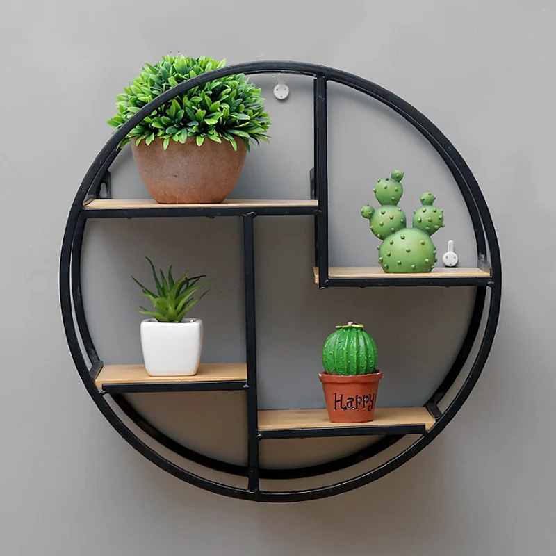 

2019 Wall Mounted Iron Shelf Round Floating Shelf Wall Storage Holder Rack Art Wall Shelf Combination Hanging Geometric Figure