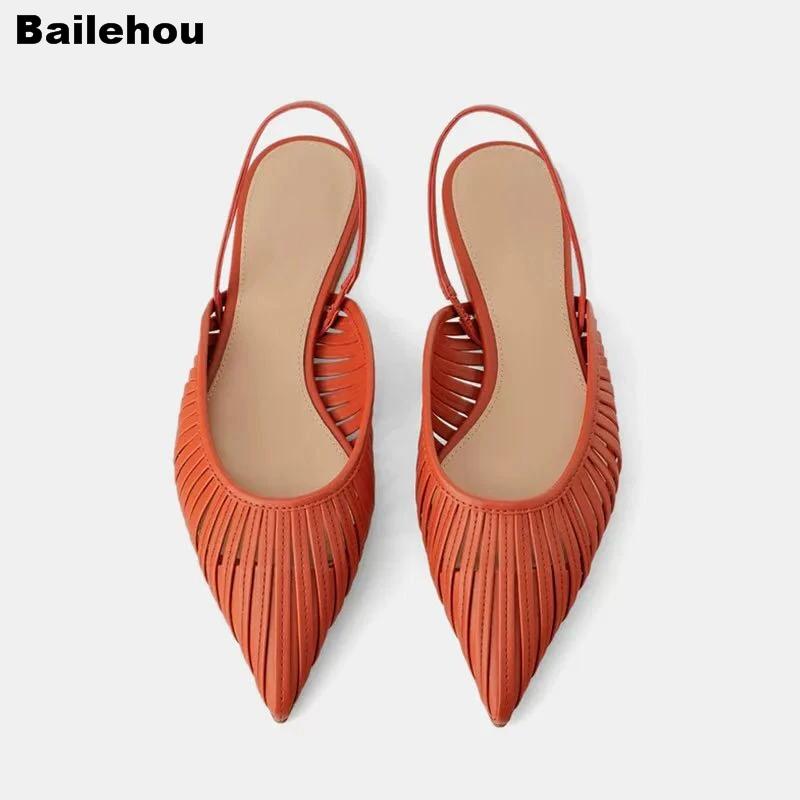 Bailehou/Новинка года; женские сандалии на плоской подошве; сандалии без застежки с острым носком; брендовые модельные туфли на низком каблуке с ремешком сзади; женские уличные тапочки