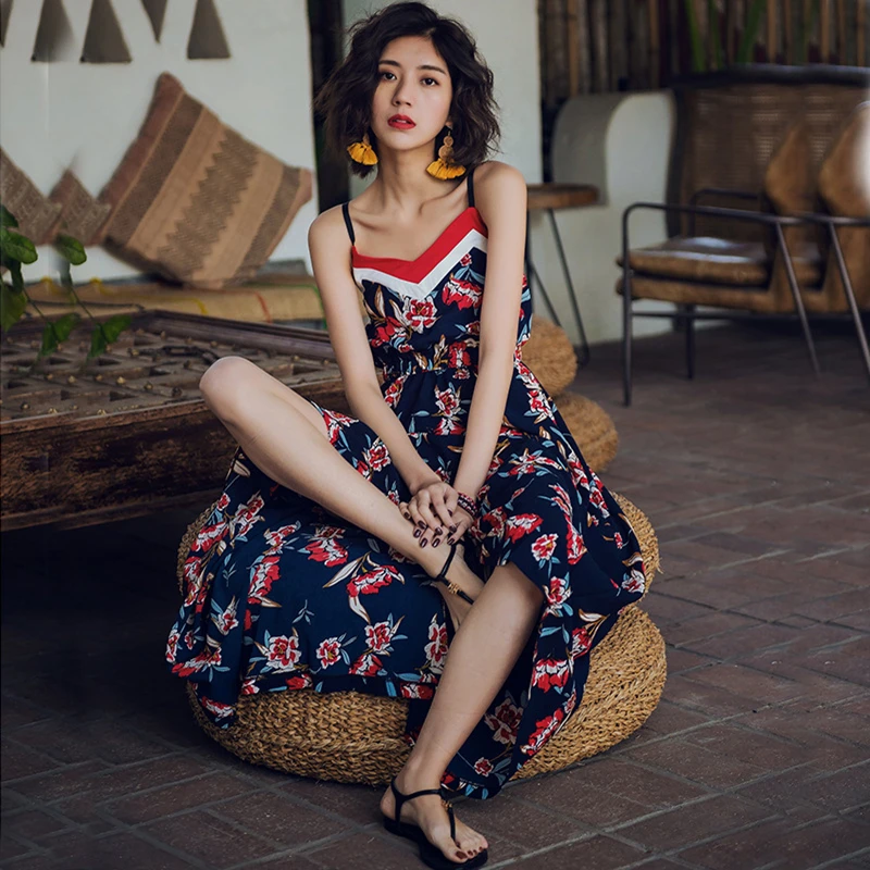

2018 New Arrival Limited Travelers Taste Thailand Style Beach Skirt Dress Waist Slim Bali Island Seaside Resort