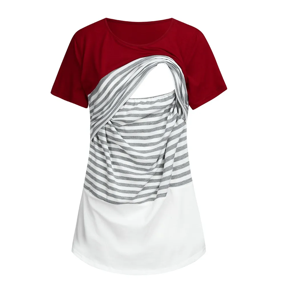 Maternity T-shirt 2019 New maternity clothing Women Maternity Short Sleeve Stripe Splicing Mom Nursing Baby Tops T-shirt Summer