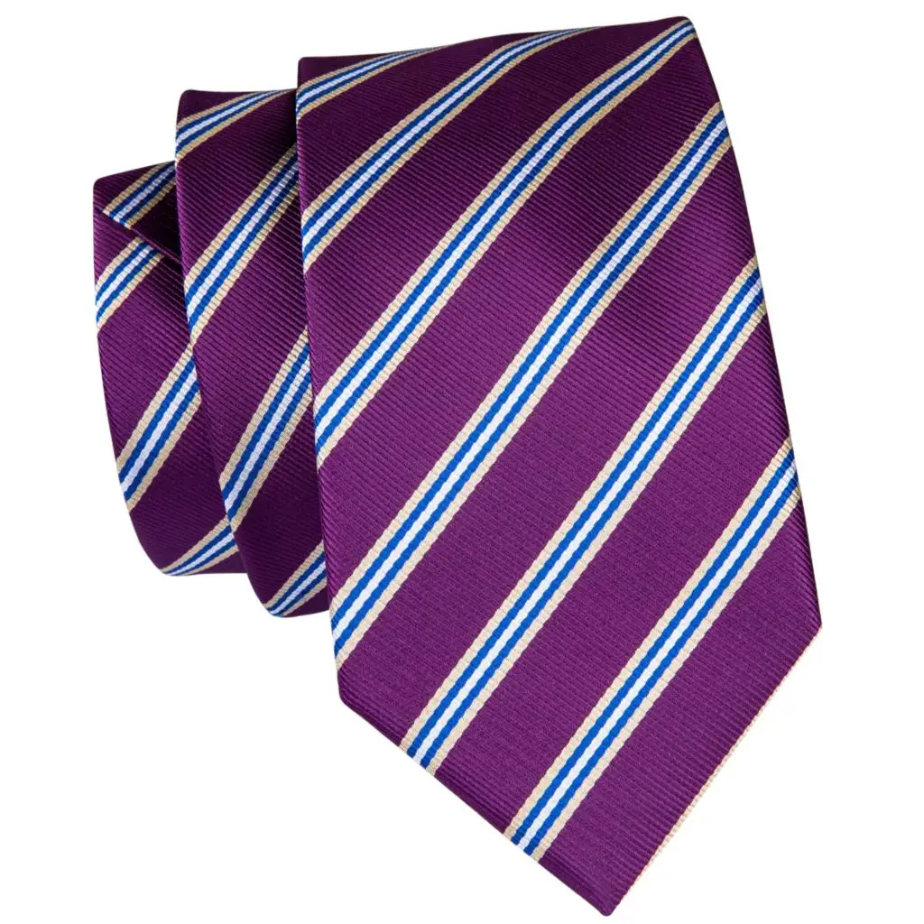 Hi-Tie роскошный Шелковый мужской галстук набор Классический Полосатый Синий Красный лиловый Подарочный галстук в штучной упаковке носовые платки запонки набор свадебные мужские галстуки