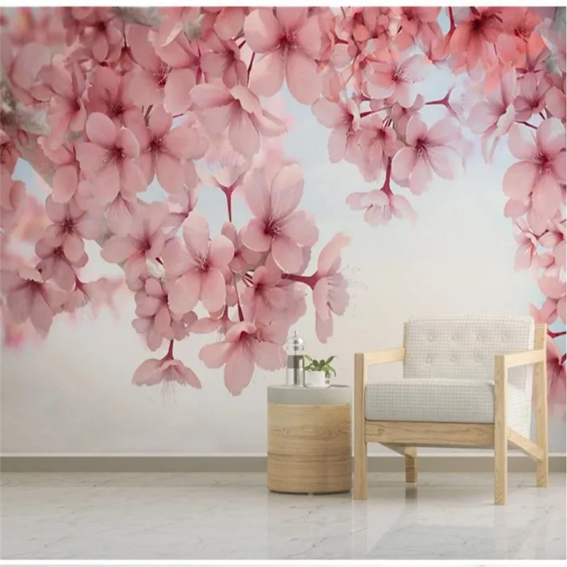 

Custom wallpaper mural modern beautiful cherry blossom pink floral wall decoration painting