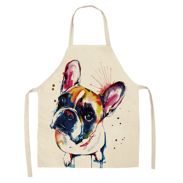 New Creative Simple Home Cotton and Linen Anime Painted Dog Apron Anti-dirty Oil Apron Kitchen Supplies