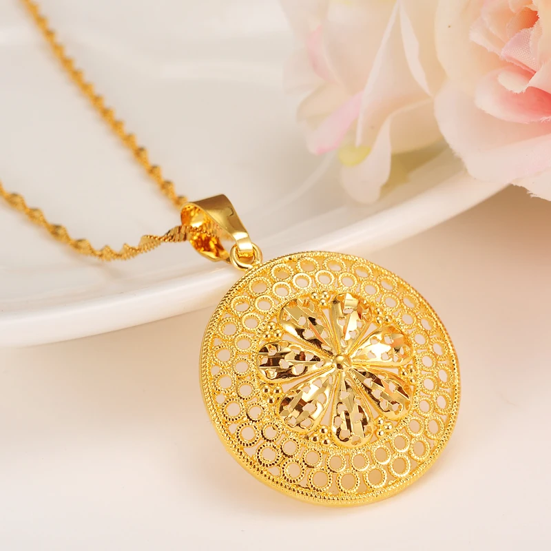 

big African Round gold filled Pendant and Necklaces for Women Arab Nigeria/Brazil/Cuba/Ethiopian Jewelry Accessories best gift