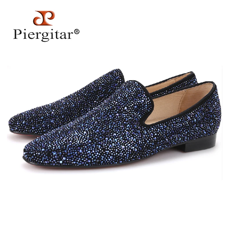 

Piergitar 2017 men leather shoes with mixed colors rhinestones Prom and Banquet men casual loafers luxurious smoking slippers