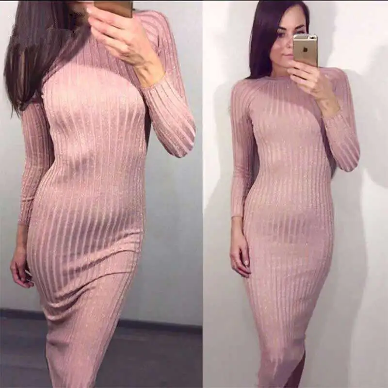 Sibybo вязаный свитер платье для женщин миди Bodycon Vestido осень зима 2018 O средства ухода