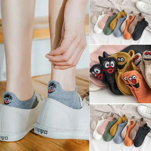 

2019 Summer New Fashion Women Novelty Cotton Socks Low Cut Animal Pattern Character Print Non Slip Flat Boat Line 5 Pair