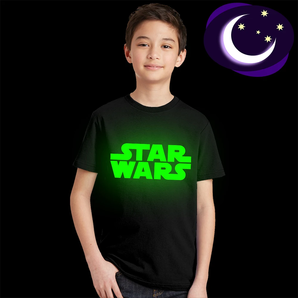 

kids tees tops Luminous Fluorescent children clothing teen summer t shirt Casual Star Wars boys girls T-Shirt baby streetwear