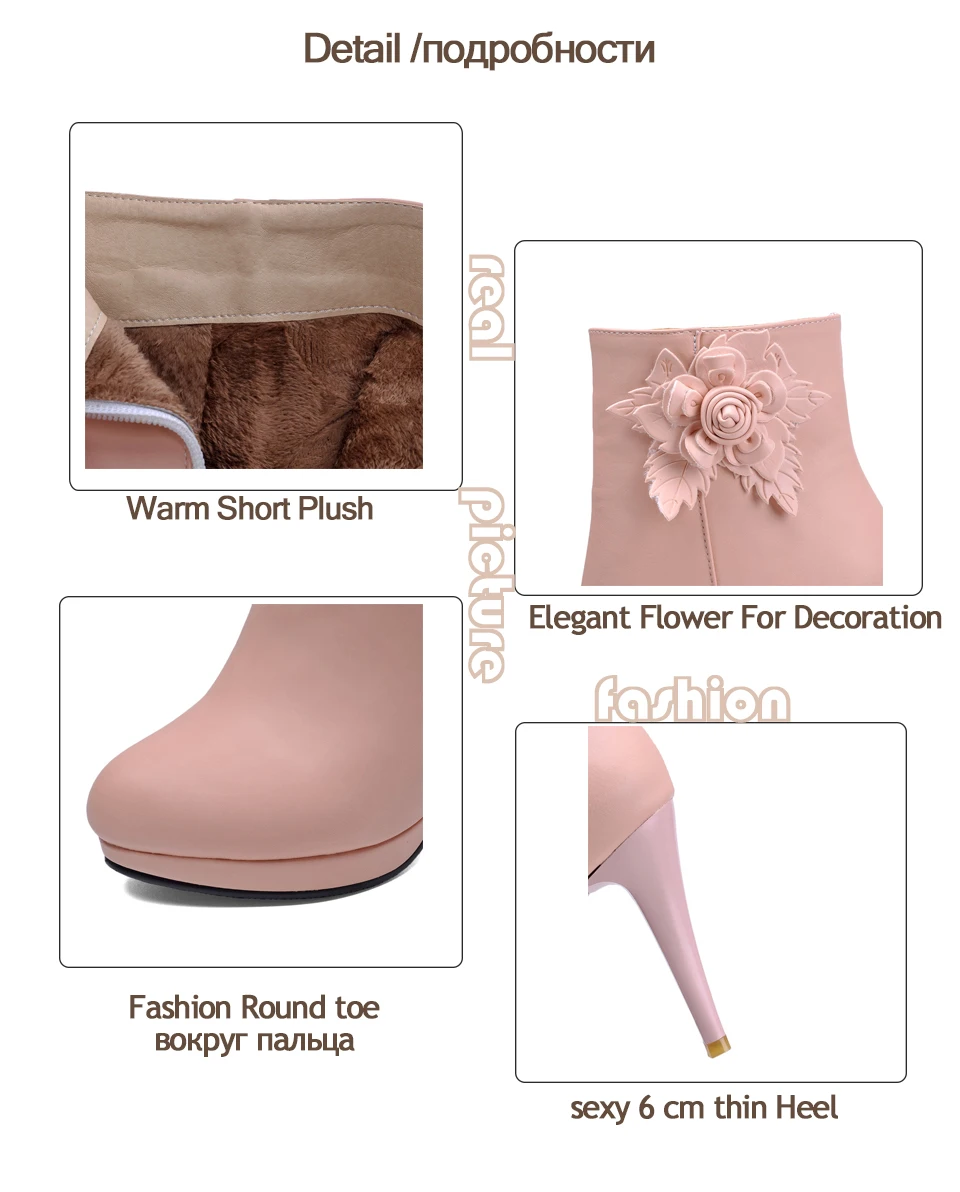 ESVEVA элегантные женские розовые модные ботинки обувь с цветами женские ботильоны на тонких высоких каблуках обувь на платформе с закругленным носком большой размер 34–43