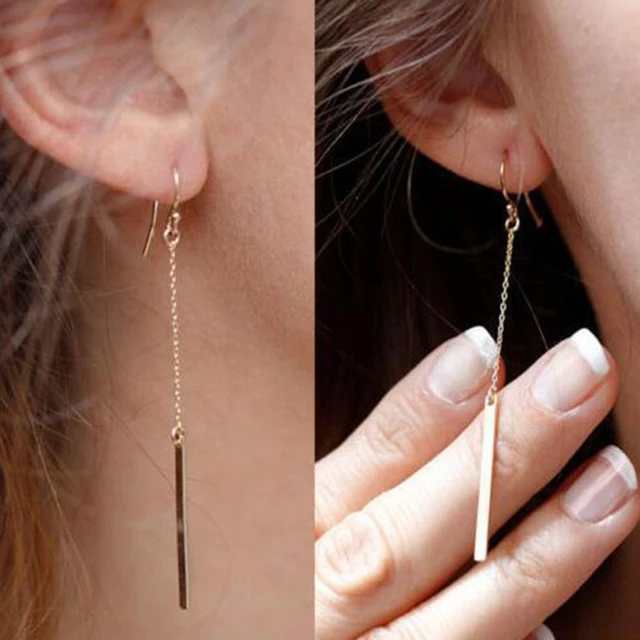 Low Price Whole Europe Simple Gold Color Punk Tels Long Chain Low Price Whole Europe Simple Gold Color Punk Tels Long Chain Stick Bar Metal Dangle Earrings