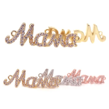 

Rose Gold/Silver/Gold/Black Color "Mama" Connectors For Mother Bracelet Making,Micro Pave CZ serenity charm Spanish bracelet tag