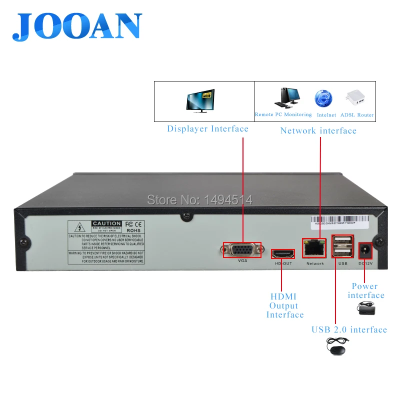JOOAN H.264 4CH CCTV NVR безопасности IP Камера Видео видеонаблюдения Системы P2P ONVIF 2MP сети