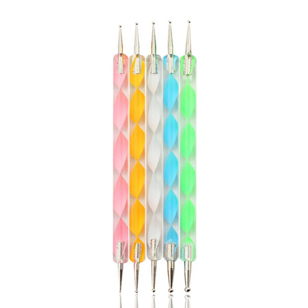 5Pcs 2Way Nail Art Dotting Pens Acrylic Handle DIY Painting Dot Pen