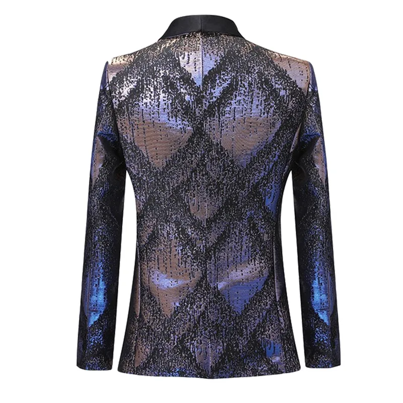 YUNCLOS Blue Business Men Suit Jackets Stripe Print Singer Stages Blazers Suit Jackets Wedding One Button Men Suit Jackets