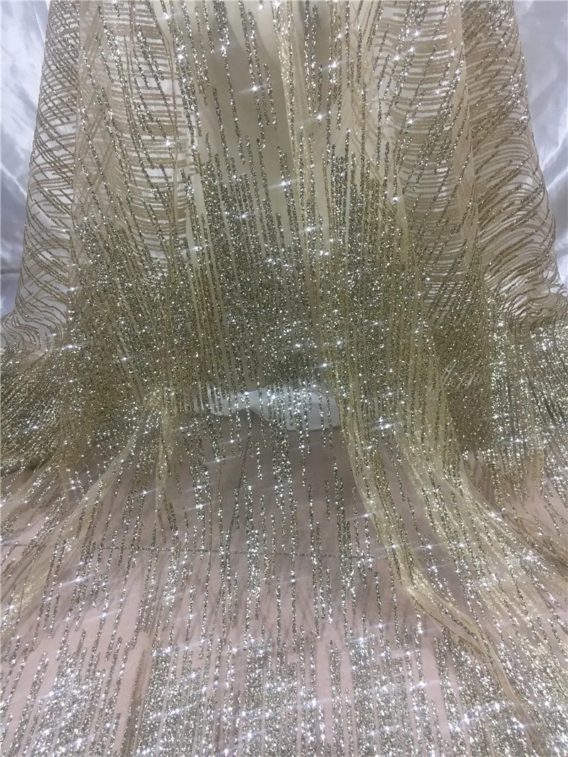 

Красивая блестящая Тюлевая кружевная ткань золотого цвета, приклеенная блестящая кружевная ткань, блестящая кружевная ткань для вечернего платья