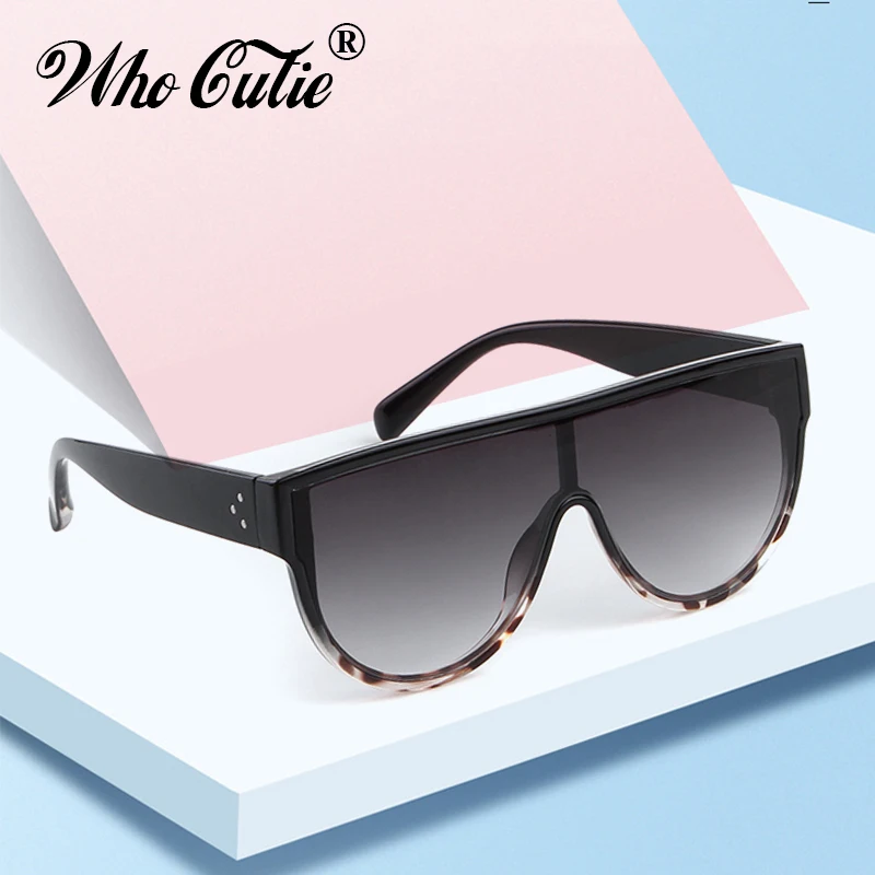 

WHO CUTIE Vintage Oversized Flat Top Sunglasses Women 2019 Brand Designer 90S Fashion Half Frame Cat Eye Sun Glasses Female 857