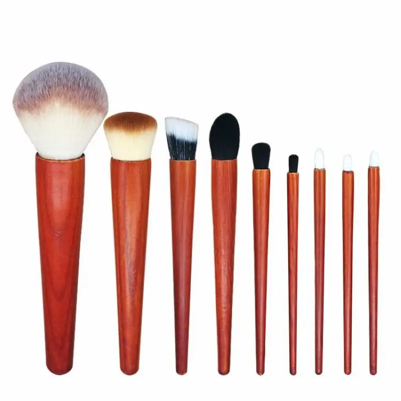 

high quality wooden handle 9pcs make up brush set special