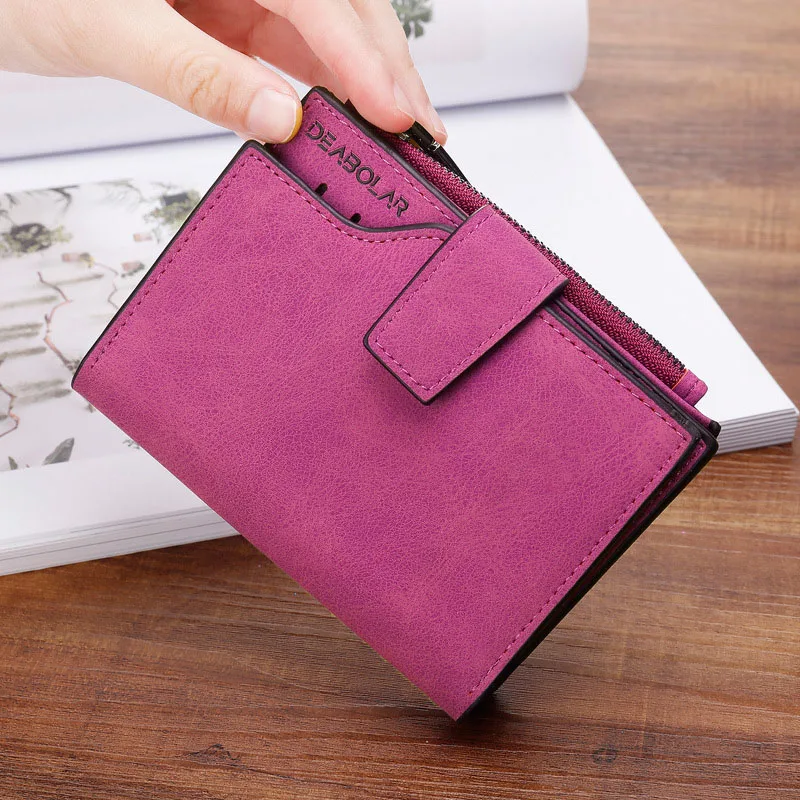 Rose red Модный маленький женский кошелек, короткий кошелек, Женский кошелек с буквенным принтом на застежке-молнии, короткий клатч, однотонный винтажный матовый женский кошелек - Цвет: Rose red