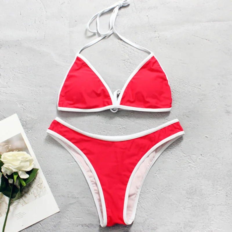 

2018 open back strap multicolor solid color women's swimwear low waist bikini