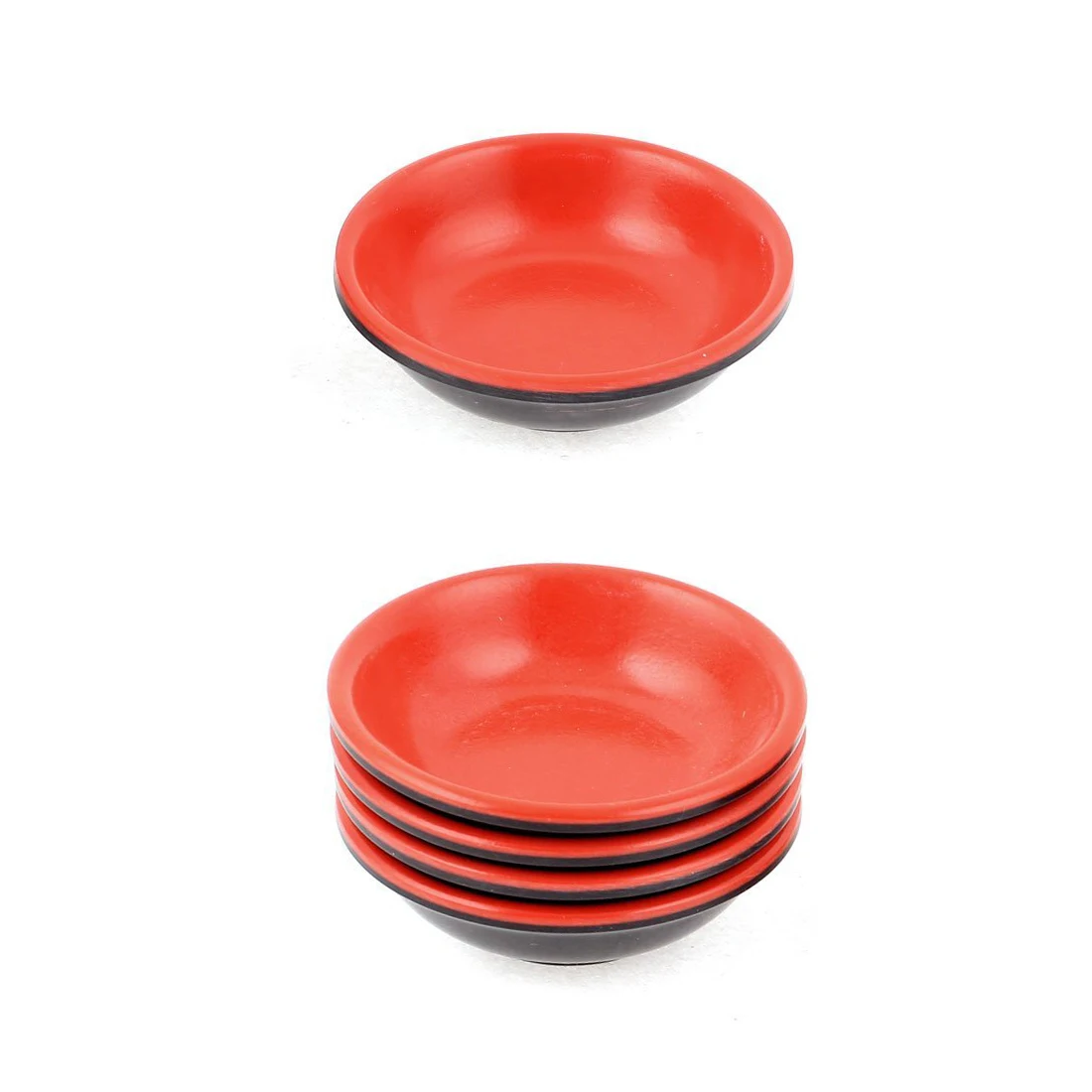 

HOT-Household Plastic Round Sauce Soy Dipping Dish Bowl Red Black 7cm Dia 5 Pcs