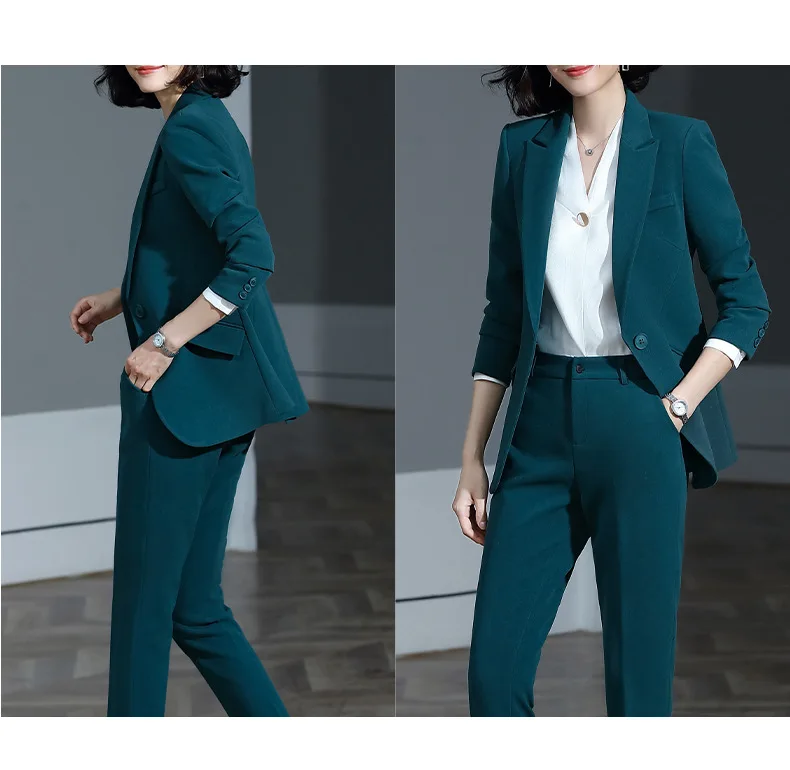 Women's suit 2019 new autumn large size long solid color fashion suit trousers set two-piece temperament women's clothing