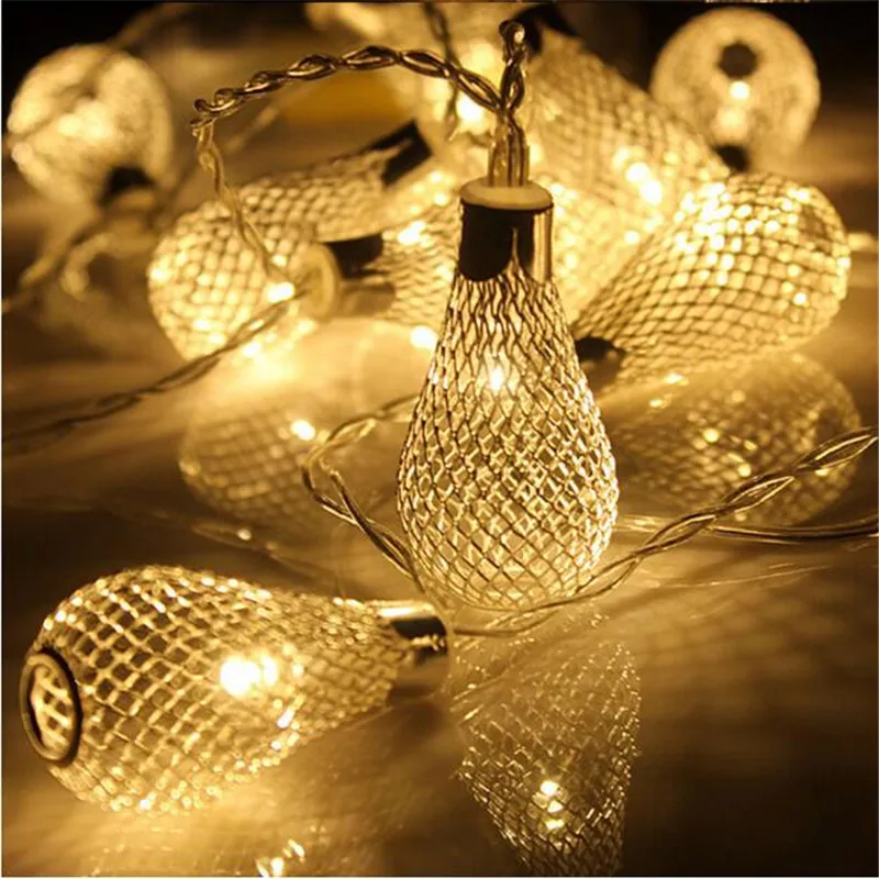 Koop LED String Licht 10LED Lamp Ijzer Water Drop Lantaarn Bal Fairy String Touw voor Home Party Decoratie Kerstboom
