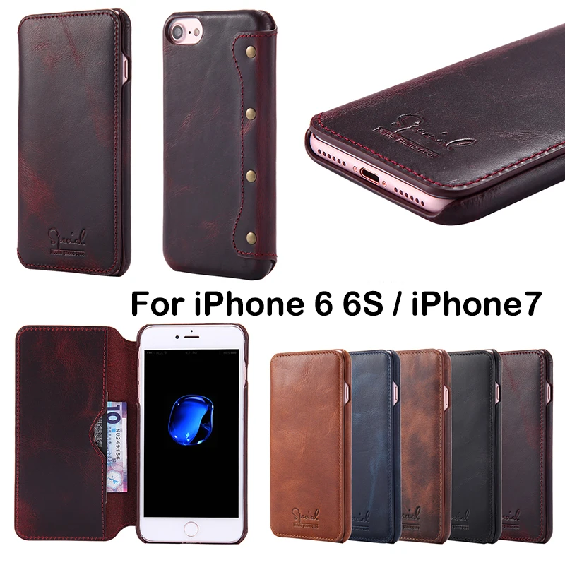 Luxury Business Style Genuine Real Leather Wallet Case For iPhone 7 Flip Case Cover Leather For iPhone 6S Case Ultra Thin Women