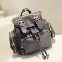 Женщин Кожа Как Drawstring Небольшой Случайный Сумка Рюкзаки Опрятный Пряжка Девушки Студенты Мини-Школьная Сумка