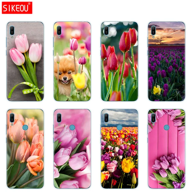 Funda para Huawei honor 8A prime 8C 8X 10 i play, carcasa trasera para huawei Y5 Y6 Y7 Y9 2019 pro Prime tulipanes flor rosa púrpura Funda para Huawei honor 8A prime 8C 8X 10 i play, carcasa trasera para huawei Y5 Y6 Y7 Y9 2019 pro Prime tulipanes flor rosa púrpura