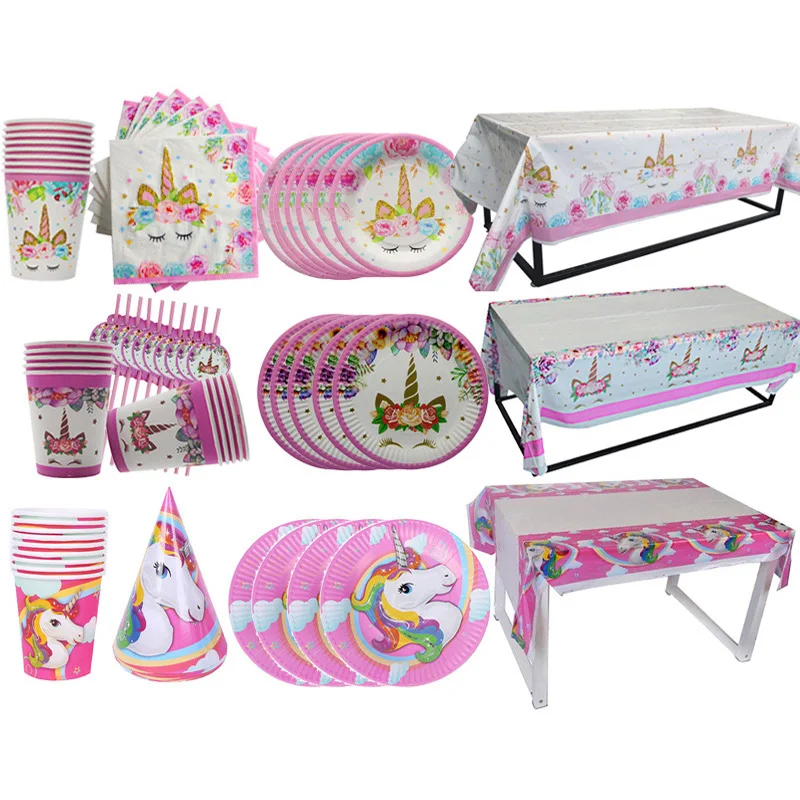 

Unicorn Party Kits Pink Unicorn Plate Cup Napkins Cake Toppers For Girl Birthday Party Decorations Baby Shower Garlands Supplies