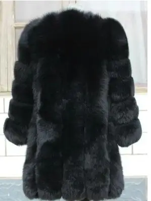 Новое поступление, теплое Женское пальто из натурального Лисьего меха, полосатая верхняя одежда с круглым вырезом, утолщенное Женское зимнее пальто, розничная/, зимняя куртка - Цвет: Черный
