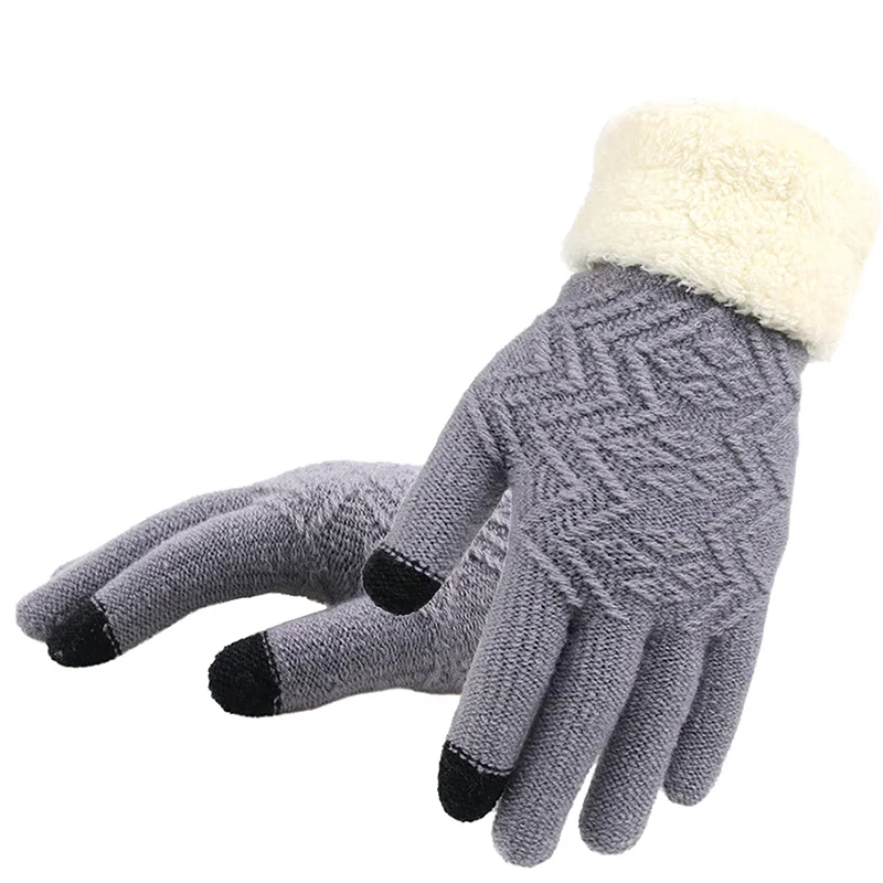 

Winter Women Knitted Gloves Touch Screen Female Gloves Thicken Warm Full Finger Soft Stretch Knit Mittens Ladies Guantes