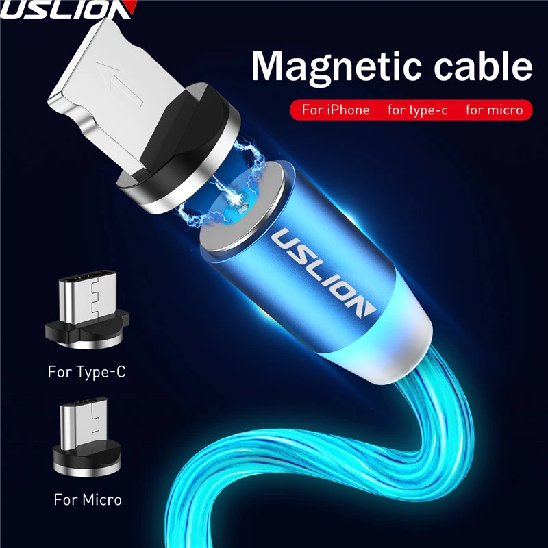 USLION Magnetic LED Light Cable Fast Charging Magnet Micro USB Type C Cable LED Wire Cord Type C Charger For Iphone Samsung S10|Mobile Phone Cables| - AliExpress