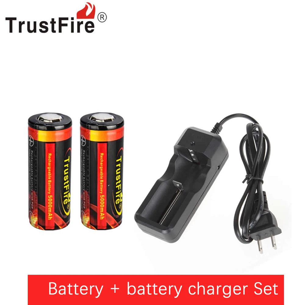 2 шт TrustFire настоящая 26650 защищенная 5000mAh 3,7 V литий-ионная аккумуляторная батарея+ проводное Универсальное зарядное устройство