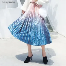 Модная градиентная Женская плиссированная юбка осень зима Saia Миди эластичная высокая талия школьная Faldas Mujer велюровая винтажная юбка