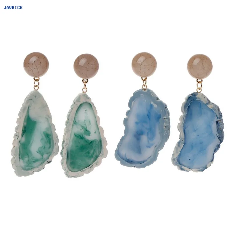 

JAVRICK Acrylic Geometric Irregular Blue Mountain Stone Long Drop Earrings Resin Jewelry