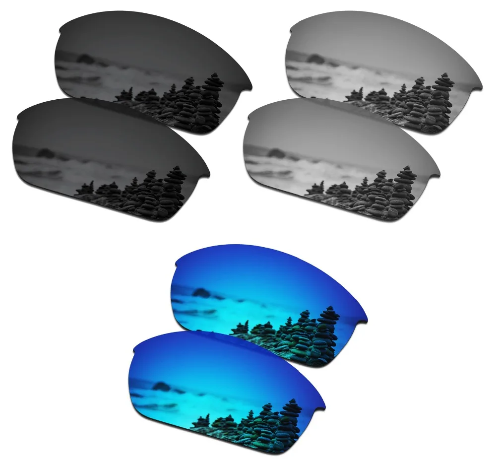 

SmartVLT 3 Pairs Polarized Sunglasses Replacement Lenses for Oakley Flak Jacket Stealth Black and Silver Titanium and Ice Blue
