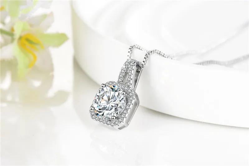 Personality Square Cubic Zirconia Clavicle Chain Necklaces & Pendant Silver Color Fashion Crystal Wedding Jewelry For Women N166 (10)