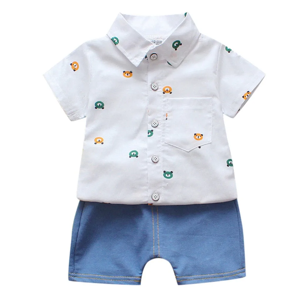 

Toddler Kids Clothes Boys Gentleman T-shirt Tops Denim Pants Shorts Outfits Baby Boys Clothes Set Meisjes Kleding