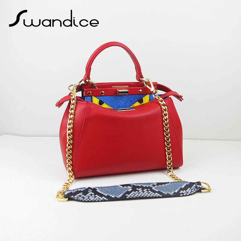 

2019 Shoulder Straps pu Leather Metal Chain Python Snake Pattern Accessory Crossbody Messenger Shoulder Tote Bags Handbags Women