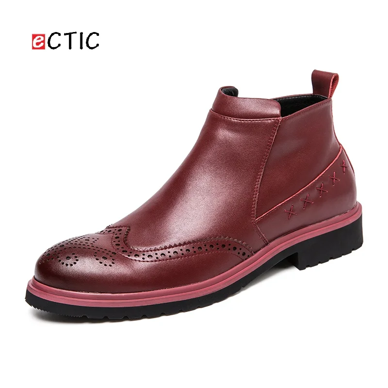 

ECTIC 2019 New Gentleman Carved Shoes British Winter Men Boots High Top Warm Genuine Leather Handsome Botas Zapato