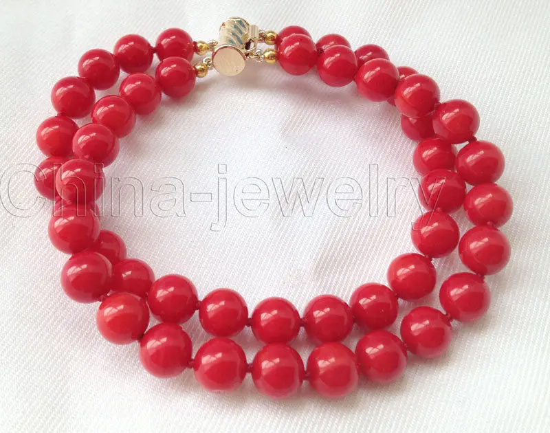 

Wholesale price 16new ^^^^Beautiful 8" 2row 8mm perfect round red coral bracelet - 14k gold filled clasp