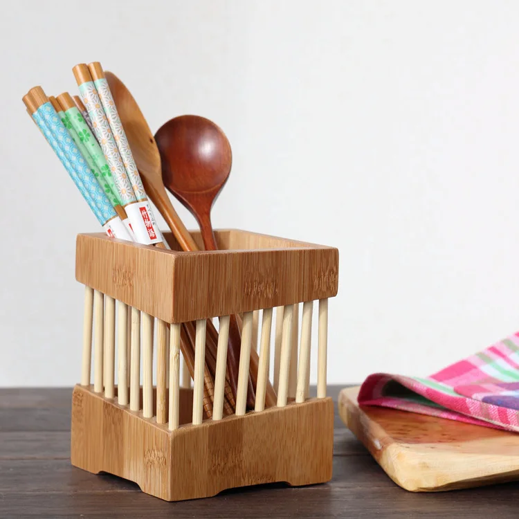 

Bamboo Chopstick Cage Multi-function Kitchen Cutlery Storage Rack Drain Rack For Kitchen Holder Chopsticks Stand Accessory JJ108