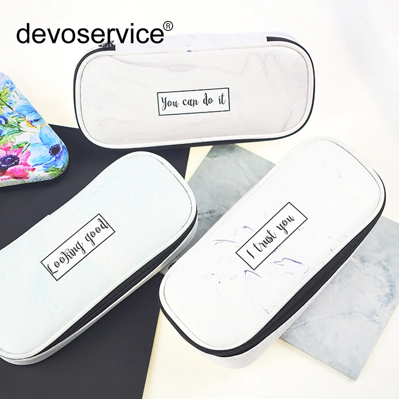 

Marble Pattern PU Large Capacity Waterproof School Pencil Cases Stationery Pencilcase Kawaii Bag Girls Pen Bag Pouch For School