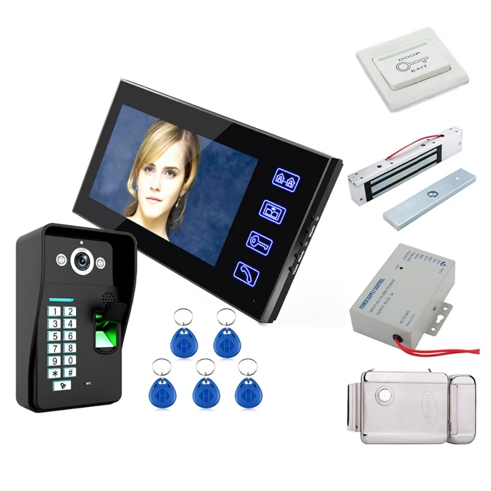 

Electronic locks Home Touch Key 7" Lcd RFID Password Video Door Phone Intercom System With IR Camera 1000 TV Line Remote Access