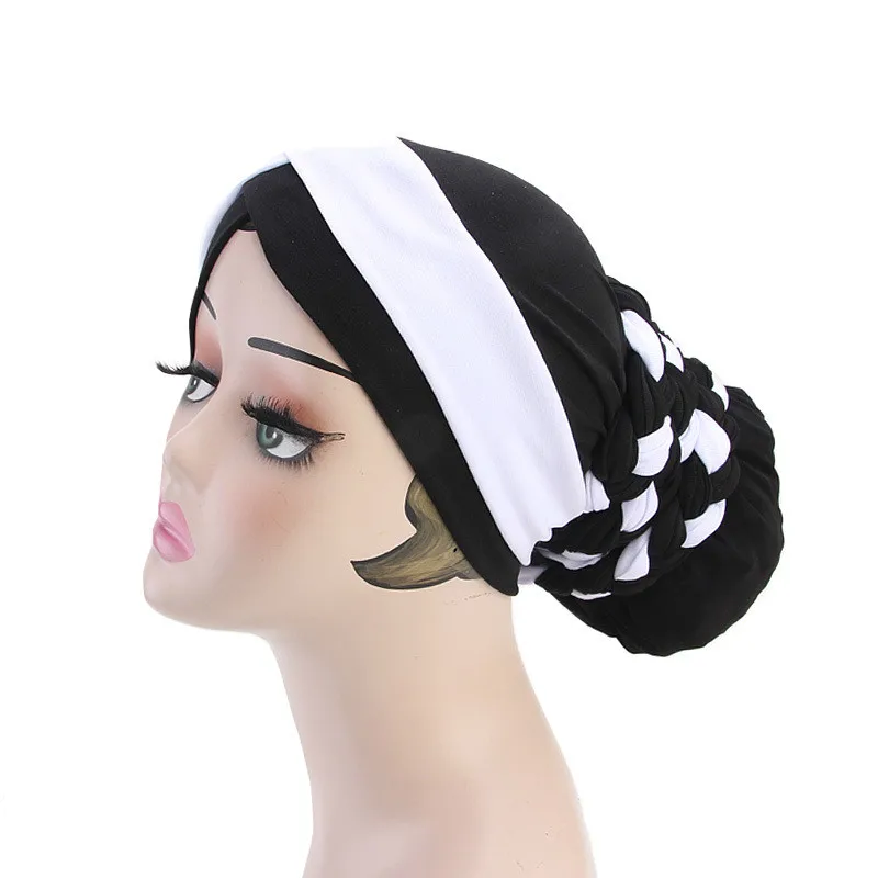 

Muslim Solid Color braid Stretch Turban Ruffle Hair Hats Beanie Bandanas Scarf Head Wrap Headwear for Women 14