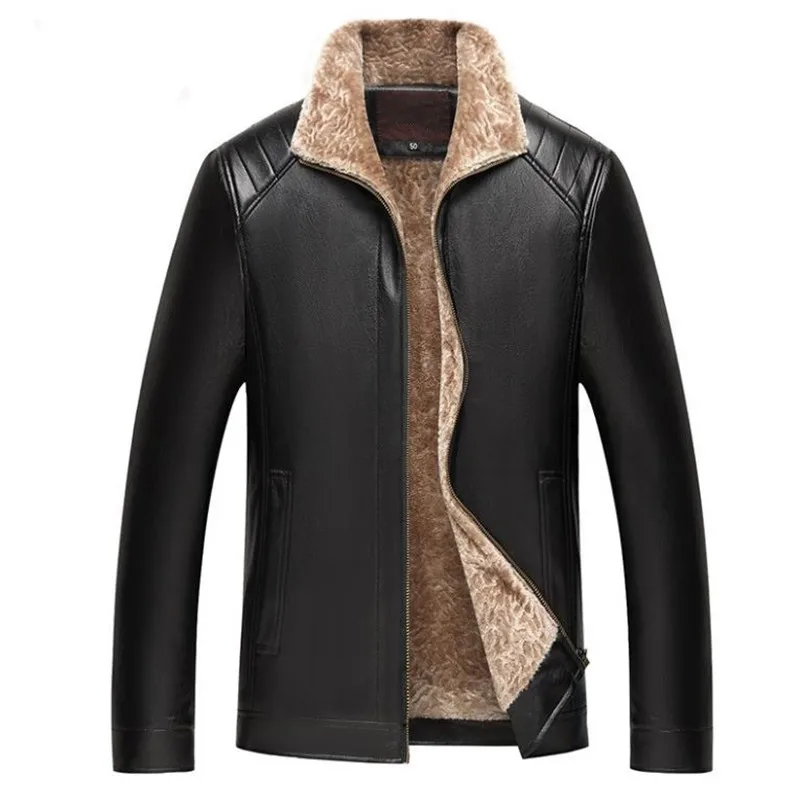 

Winter Men's Leather Jacket Business Casual Warm Thicken PU Leather Jacket Lapel Design Large Size coat