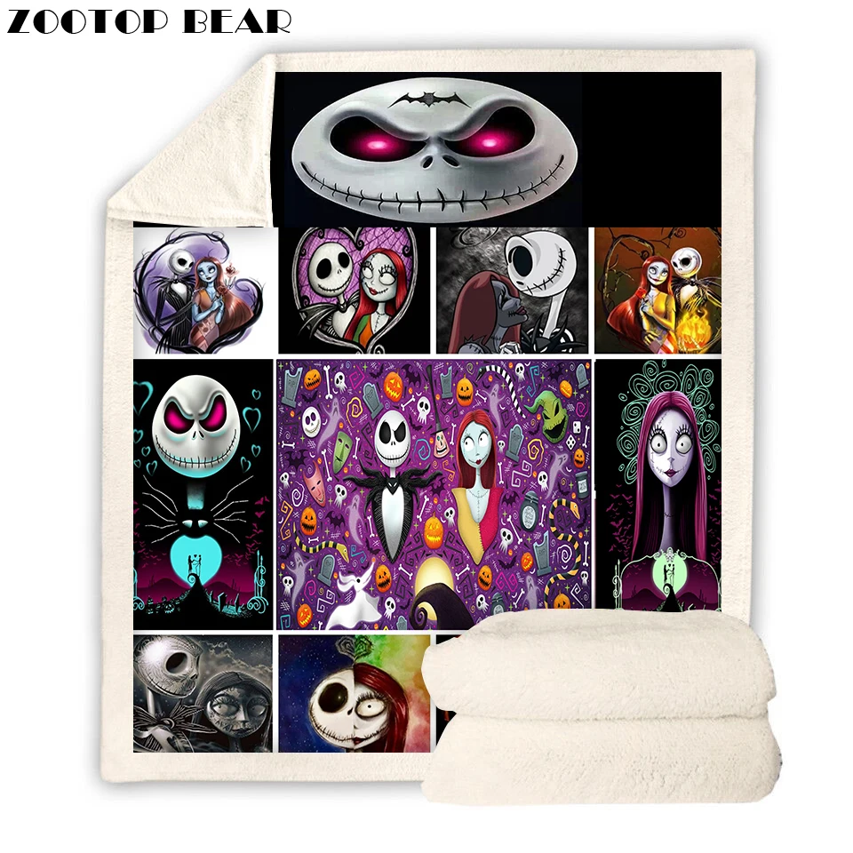 

Jack Skellington Blanket Plush Night Before Christmas Sherpa Fleece Bedspread Throw Blanket Adults Kids Purple Bedding
