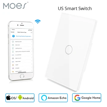

Wifi Smart Wall Touch US Switch 1 Gang Glass Panel APP Remote Control Works with Amazon Alexa Google Home No Hub Required